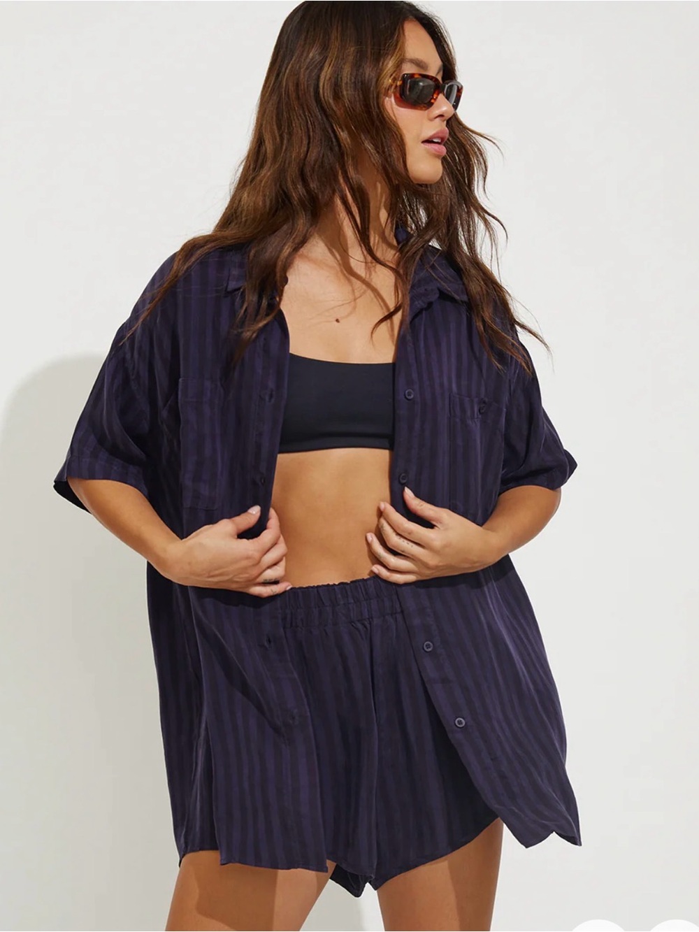 Left On Friday Navy Pinstripe Button Down Shirt